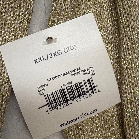 Metallic Sparkle Gold Ruffle Sleeve 3D Christmas Tree Ugly Christmas Sweater XXL - Picture 6 of 8